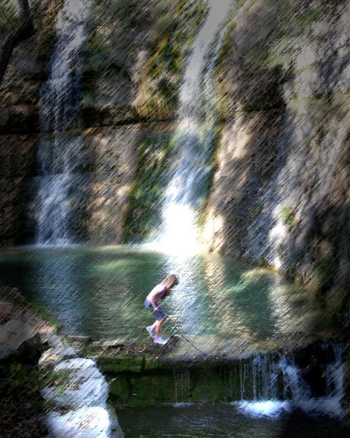 Girl Playing Near Waterfall